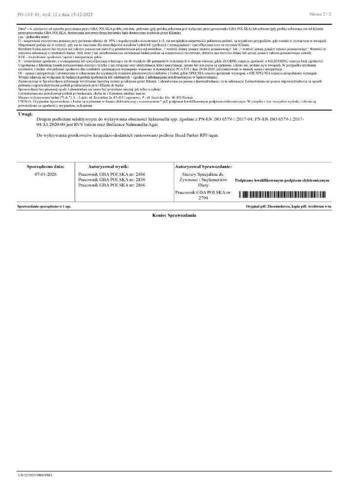 Laboratory certificate 2