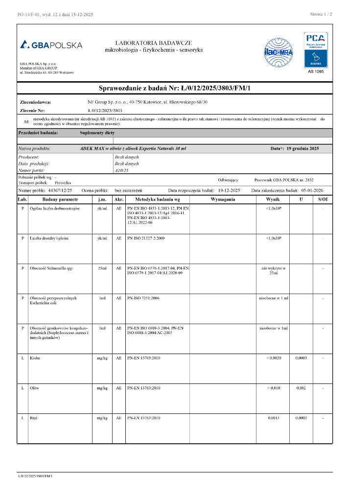 Laboratory certificate 1